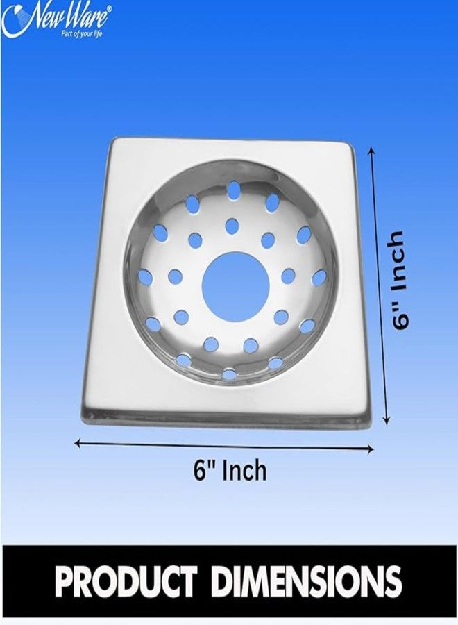 NEW WARE 6 x 6 Inch Square Stainless Steel Bathroom Floor Drain with Hole | Chrome Finish Shower Water Drain Grating - Image 5